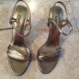 bebe Bronze/Gold Strappy High Heel- 8